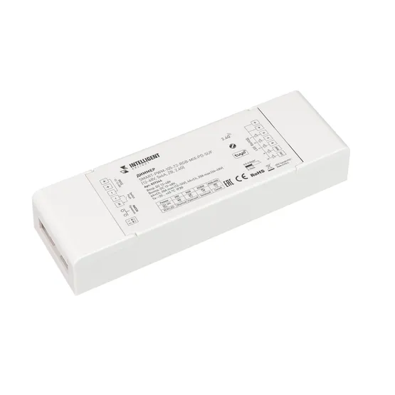 Фото товара INTELLIGENT ARLIGHT Диммер SMART-PWM-105-72-RGB-MIX-PD-SUF (12-48V, 5x6A, ZB, 2.4G) (IARL, IP20 Пластик, 5 лет)