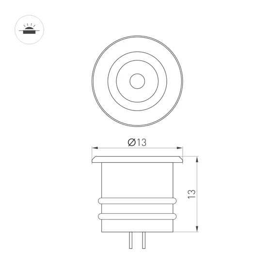 Фото #2 товара Светильник ART-PICCOLO-BUILT-R13-1W Day4000 (BRS, 30 deg, 3V) (Arlight, IP40 Металл, 3 года)
