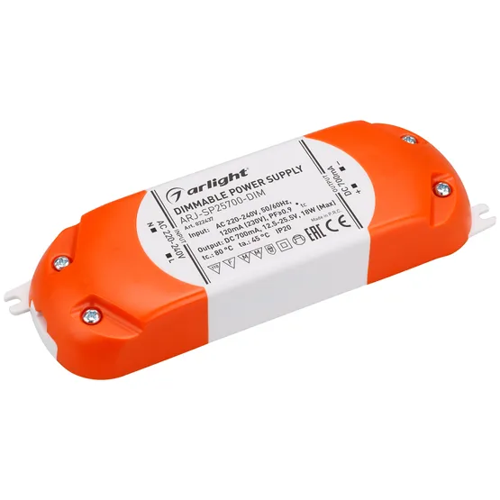 Фото товара Блок питания ARJ-SP25700-DIM (18W, 700mA, PFC, Triac) (Arlight, IP20 Пластик, 3 года)