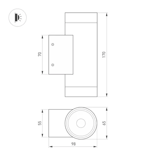 Фото #2 товара Светильник LGD-RAY-WALL-TWIN-R65-2x9W Warm3000 (GR, 23 deg, 230V) (Arlight, IP65 Металл, 3 года)