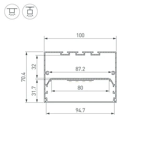 Фото #3 товара Профиль POWER-W100H70-2000 BLACK (Arlight, Алюминий)