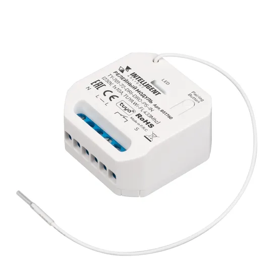 Фото товара INTELLIGENT ARLIGHT Релейный модуль TY-701-72-DRI-DRO-PS-IN (230V, 1x10A, TUYA Wi-Fi, 433Mhz) (IARL, IP20 Пластик, 3 года)